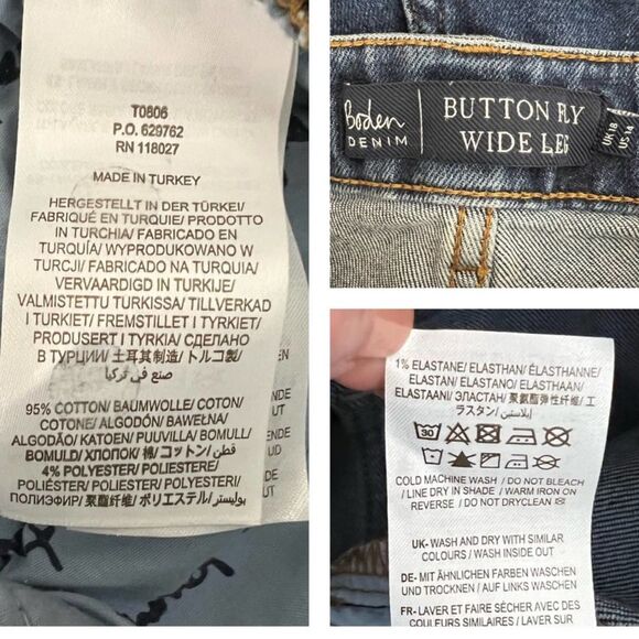Boden Button Fly Wide Leg Jeans Size 14 Mid Vintage Denim Stretch Mom High Rise - Picture 13 of 14